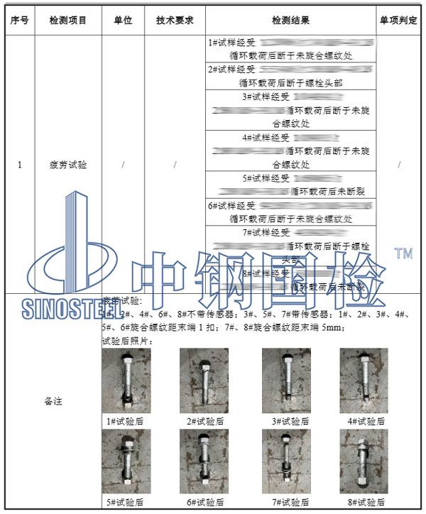 螺栓疲勞檢測項(xiàng)目結(jié)果